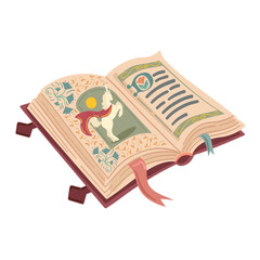 Magic fairy tale book, whimsical vector illustration