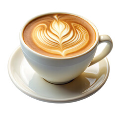 Cup of cappuccino with latte art isolated on transparent background, showcasing a beautiful tulip design