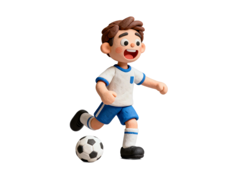 [Transparent Background PNG]A cheerful young boy playing soccer with a ball - Powered by Adobe