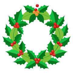 Flat Christmas wreath with red bow