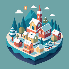 Snowy Christmas village scene