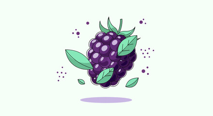 Vibrant Illustration of a Fresh Blackberry with Green Leaves and Stylish Decoration
