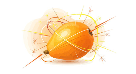 Vibrant Illustration of a Fresh Orange Fruit with Artistic Swirls and Bursting Elements