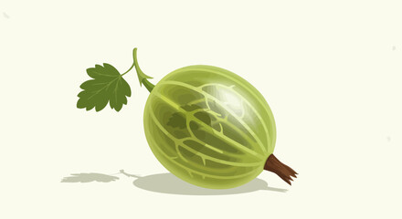 Vibrant Illustration of a Gooseberry with Leaf and Delicate Vein Structures on Light.