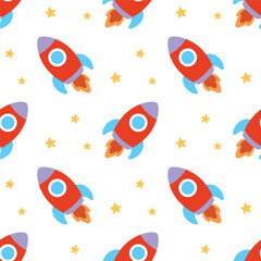 cartoon rocket seamless pattern