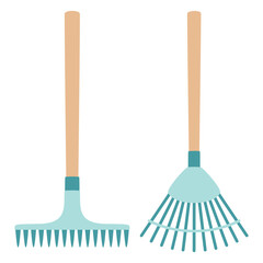 cartoon rakes isolated, flat style