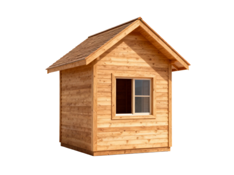 [Transparent Background PNG]A small wooden cabin with a sloped roof and a window