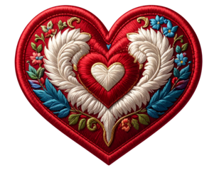 heart embroidered patch badge isolated on transparent background.