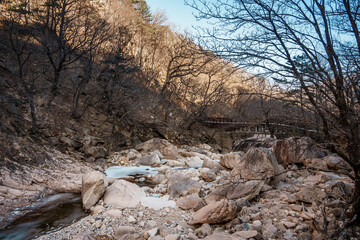 Frozen rocky stream in Seoraksan National Park, Sokcho, South Korea