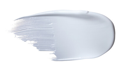 A cosmetic cream, lotion, or paint smear swatch with a rich texture. Isolated on transparent background. Swipe of white paint with visible brush strokes showing texture.