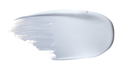 A cosmetic cream, lotion, or paint smear swatch with a rich texture. Isolated on transparent background. Swipe of white paint with visible brush strokes showing texture.