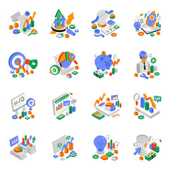 Fototapeta premium Set of Business and Finance Isometric Illustrations