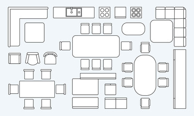 Top view of house plan isolated on white background with furniture layout