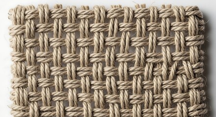 Vector illustration of closeup of a woven jute fabric texture, isolated on white background