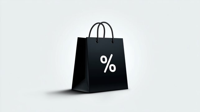 Sac shopping noir avec symbole pourcentage indiquant promotions soldes