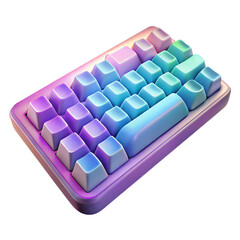 Glossy plastic 3D gaming keyboard with shiny RGB keys, cartoon plastic style, isolated on transparent background