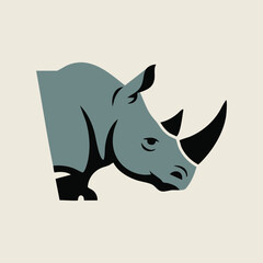 Aggressive Rhinoceros Head Logo Design with Minimalist Style and Bold Horn