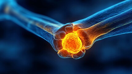 highly detailed digital illustration of cancer cell in human joints for medical research and healthcare concepts