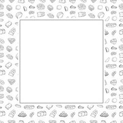 Hand Drawn Bread square frame background	