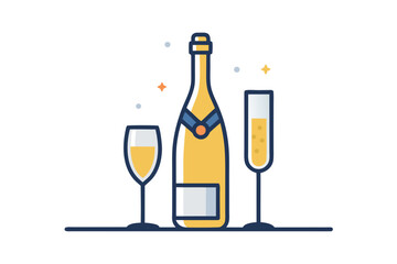 champagne bottle next to slim glass elegant  