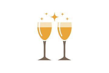 champagne glass pair with sparkle accent burst  