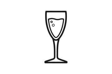 champagne flute curved base line art  