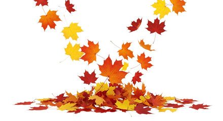 Falling autumn leaves isolated on transparent background create a seasonal scene