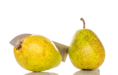 Sweet pear on white background, macro.