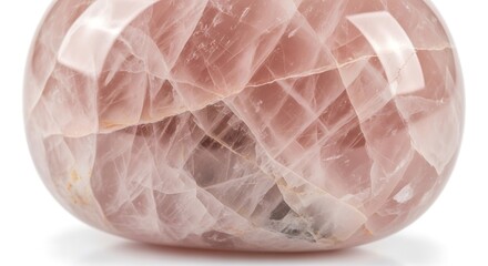 Vector illustration of closeup of a polished rose quartz crystal sphere with internal fractures and light reflections, isolated on white background