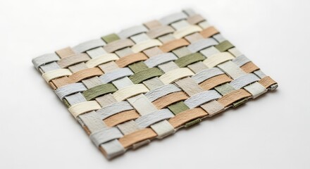 Vector illustration of woven fabric coaster with pastel colors isolated on white background