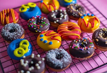 peque&ntilde;as donas coloridas decoradas con diferentes formas