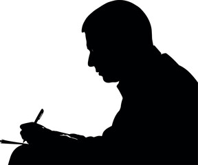 Silhouette of a Person Writing with Pen on Clipboard.
