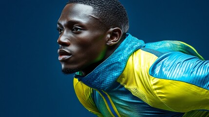dynamic african-american athlete wearing sportswear for running or training in studio setting