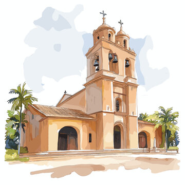 Jesuit Missions of La Sant?sima Trinidad. Jesuit Missions of La Sant?sima Trinidad hand drawn watercolor illustration