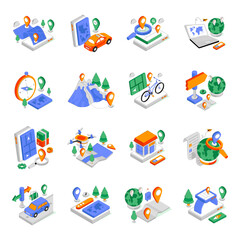 Set of Location Isometric Illustrations 