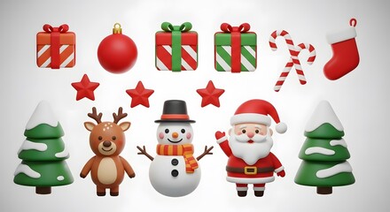 Fototapeta premium Festive christmas characters and gifts on a white background