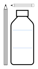 Pencil and capped medicine bottle highlighting intersections of creativity and healthcare. Ideal for education, research, medicine, creativity, innovation, health, school. A simple flat metaphor