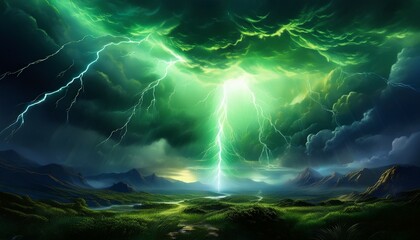 a striking green lightning bolt illuminating the atmosphere showcasing the power and beauty of nature s electric forces