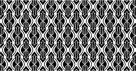 Black and white seamless geometric pattern with abstract diamond shapes forming a modern ornamental background.