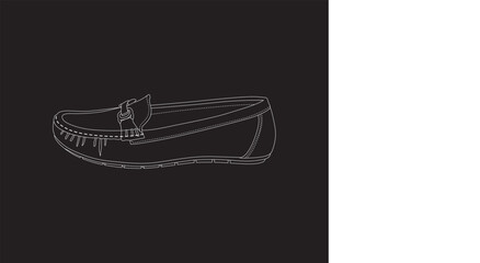 Shoe Line art vector outline drawing isolated on black background.
Shoe sketch, Sneakers vector,
Minimalist black and white vector illustration.