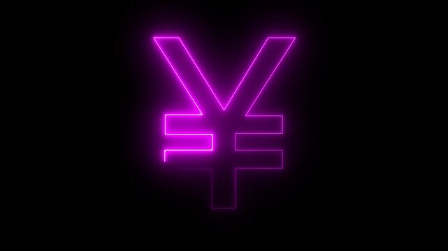 Glowing neon line Yen currency sign icon isolated black background. Glowing neon yen money icon, looped animation. Yen currency sign, bank, Business and finance conceptual neon light Yen 4k video. - Powered by Adobe