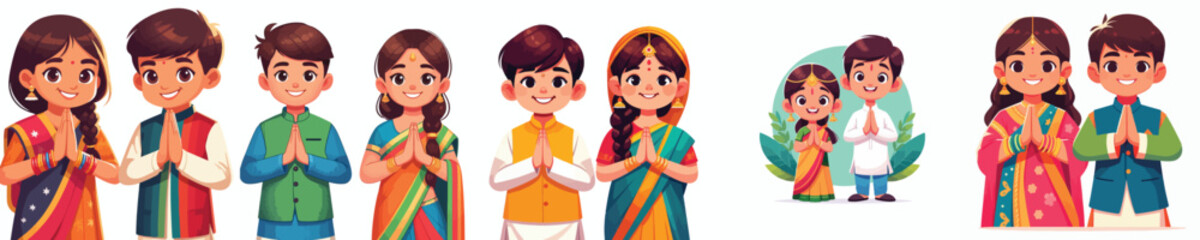 Indian male n female student gestures namaste