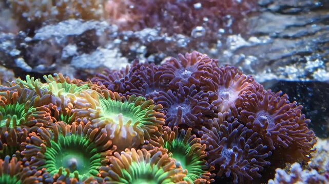Close up of colorful coral polyp in marine aquarium
