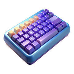 Glossy plastic 3D gaming keyboard with shiny RGB keys, cartoon plastic style, isolated on transparent background
