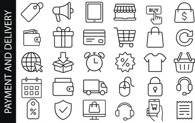 Simple Line Ecommerce Icons Collection for Online Store, Payment and Delivery Design