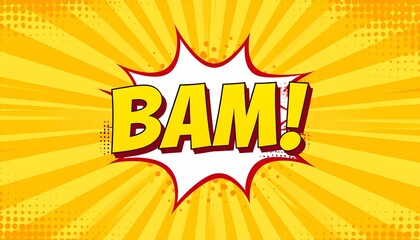Comic-style "BAM!" explosion with radial background and bold text