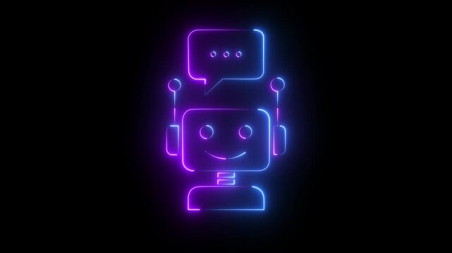 Futuristic animated red neon robot chatbot icon for artificial intelligence and technology concepts of assistance for communication and support . 4k motion graphic animation.