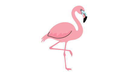Fototapeta premium A charming pink flamingo illustration features the bird standing on one slender leg, highlighting its iconic color and graceful posture.