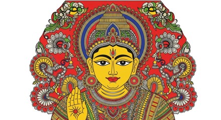 Vibrant illustration of a south indian deity, rich cultural devotional art