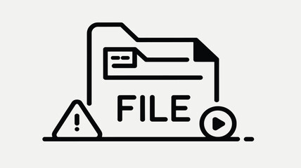 Line icon of a corrupted media file folder with a warning